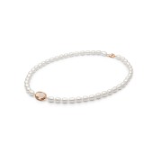 Colier cu perle naturale albe si pandantiv din argint placat cu aur roz cu cristal DiAmanti 262-13-G